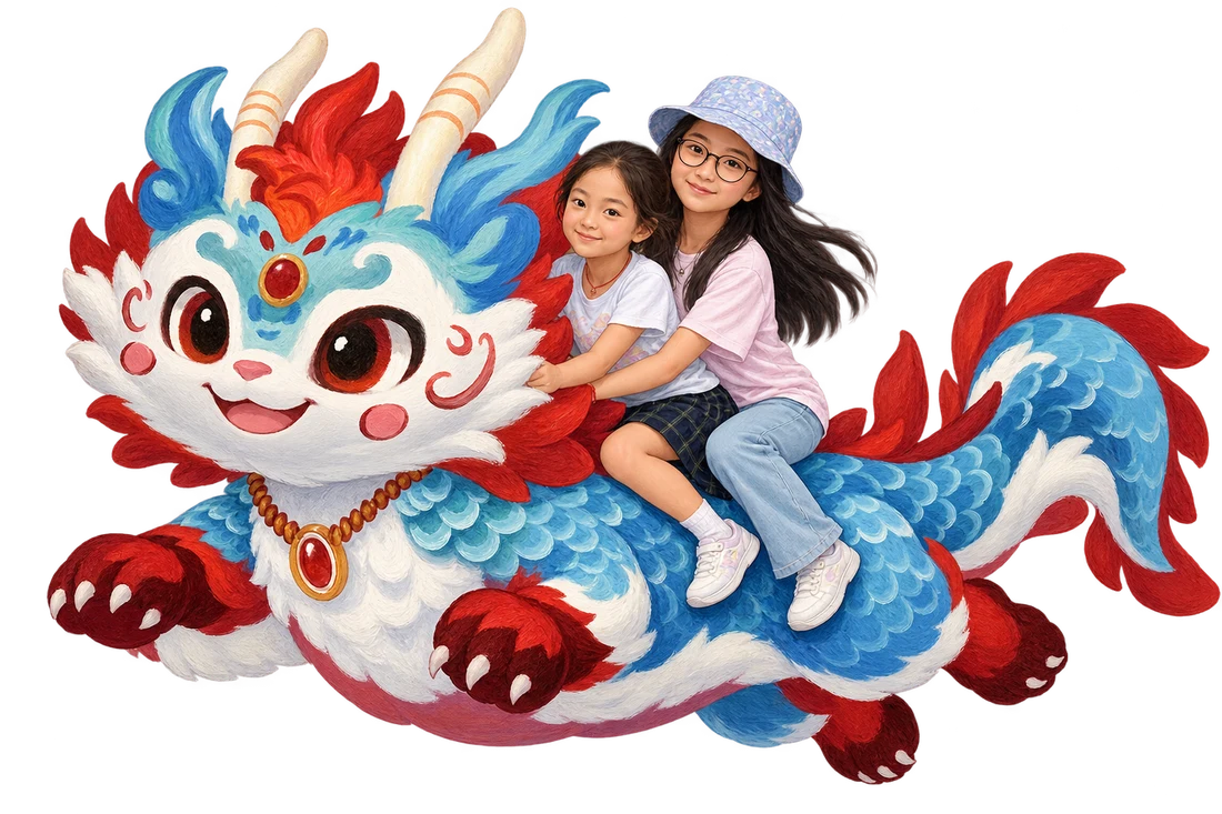 Lucy与Bella和蓝白色小飞龙